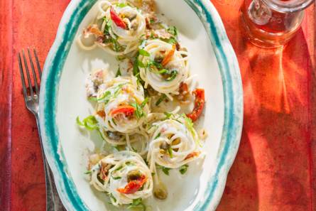 Spaghetti met pancetta rucola en mascarpone